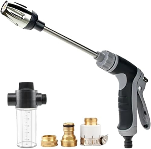 Powerjet Wasser,Power Jet Hochdruckpistole,Hochdruckdüse für Gartenschlauch,Water Blitz Hochdruckreiniger,Reinigungsspritze Hochdruckreiniger Pistole für Garten Bewässerung Autowaschanlagen (Grau)
