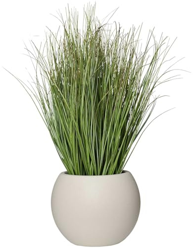 VIVANNO Kunstpflanze Gras TRAVA - Kunstgras im Topf für Innen, 60x70 cm | Pflegeleichte Kunstblume im beigen Dekotopf, realistisches Deko-Gras aus Kunststoff, ideal für Büro und Wohnzimmer