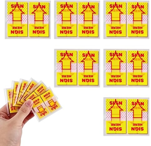 300pcs Sign Here Sticky Tabs for Documents – Yellow Translucent Index Page Markers, Removable Writable Arrow Flags for Office, School, Notebook, Filing & Home Supplies