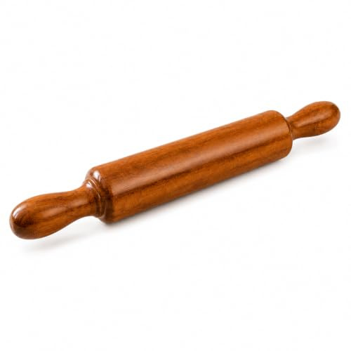 Wooden Rolling Pin with Handles, 37 x 5 x 5cm, Beech Wood Dough Roller, Smooth Non Stick Surface, Durable Baking Tool for Chapati, Roti, Pizza, Pastry, Pie & Cookie Dough