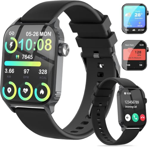 TRAUSI Smart Watches for Women Men, 1.83 inches HD Smartwatch with 120 Sports Modes, Heart Rate/Sleep Monitor, IP67 Waterproof, Bluetooth Call & Music Control for iPhone/Android (Jet Black)