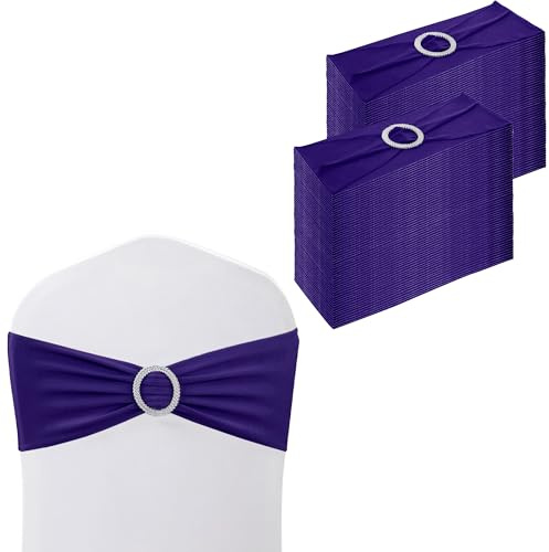 WedDecor Stretch Chair Bands Plain Spandex Band with Slider Buckle for Wedding Party Chair Decoration, Events Supplies, Formal Meeting, Purple, 13 x 6 Inches, 100pcs | Stretch Chair Sashes for Wedding Party Chair Decoration, Event Supplies, Formal Meeting, 13 x 6 Inches