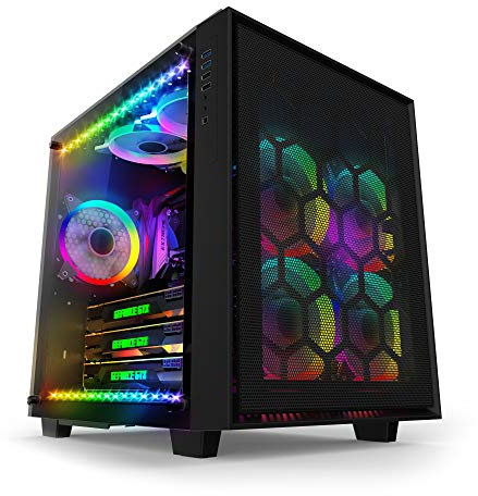anidees AI Crystal Cube Malla Panel Frontal AR V3 Vidrio Templado de Doble cámara EATX/ATX Estuche para Juegos de PC con 5 Ventiladores RGB PWM / 2 Tiras de LED - Negro (Solo Estuche)