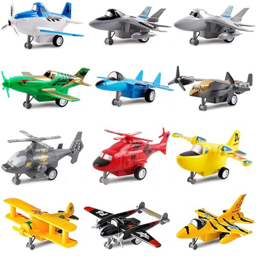 deAO 12 Stück Rückfahrflugzeuge Set Hubschrauber Stealth Bomber Kampfflugzeuge Flugzeuge