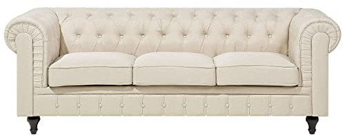 Beliani Klassisches Polstersofa 3er-Sitzer Beige Polsterbezug Chesterfield