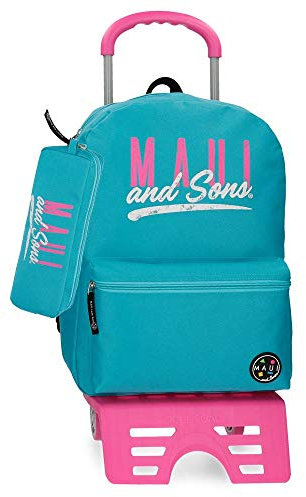 Maui and Sons Hawai Rucksack mit Trolley + Schulmäppchen Grün 32x42x16 cms Polyester 15.6L