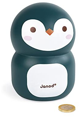 Janod - Pinguin-Spardose aus Holz für Kinder, 15 cm - Kinderzimmer-Deko - Ab 3 Jahren, J04650, Rose
