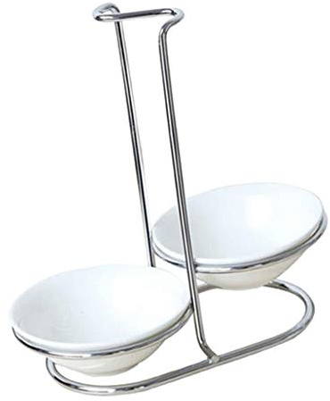 CUTICATE Stainless Steel Spoon Rest Soup Ladle Colander Holder Stand Rack Kitchen - Silver, Double round bowl