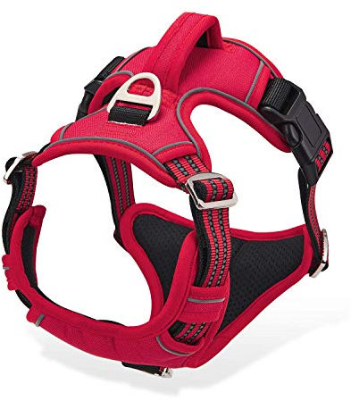 Hundegeschirr für Große Hunde, Anti Zug Geschirr No Pull Reflektierend Atmungsaktiv Geschirr Hunde Leichtes Brustgeschirr Große Mittlere Hunde Sicherheitsgeschirr Weich Rot XL