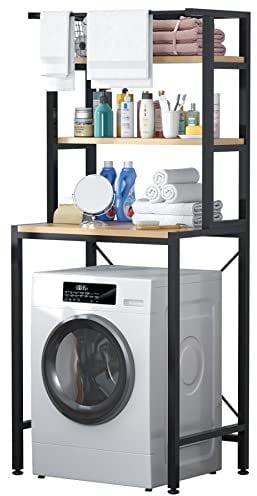 MOYIPIN Estante de almacenamiento para lavadora de 3 niveles para ahorrar espacio en el baño, estante de almacenamiento por encima del inodoro, estante de almacenamiento ajustable, color negro