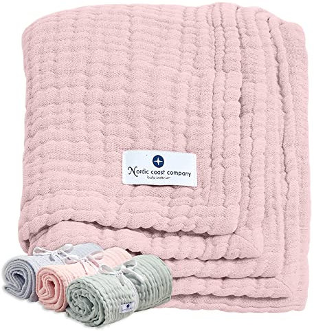 Babydecke Musselin von Nordic Coast Puckdecke Krabbeldecke Spucktuch Alltagsdecke Einschlagdecke ab Geburt für Säuglinge zum Pucken geeignet Musselindecke Baby (Altrosa, 80x80cm)