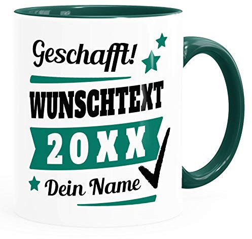 SpecialMe® Tasse mit Name personalisiert Geschafft! eigener Text Geschenk Abschluss-Prüfung inner-grün Keramik-Tasse