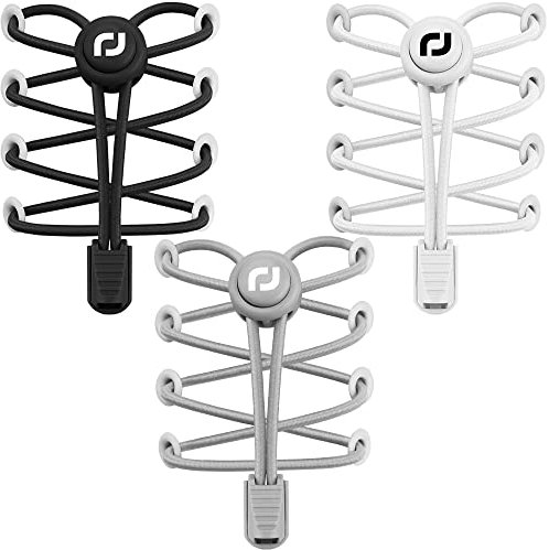 RJ-Sport 3 Paar Elastische Schnürsenkel mit Schnellverschluss Schnürsenkel Schnellschnürsystem für Einzigartigen Komfort und Starken Halt (Schwarz+Weiß+Grau)