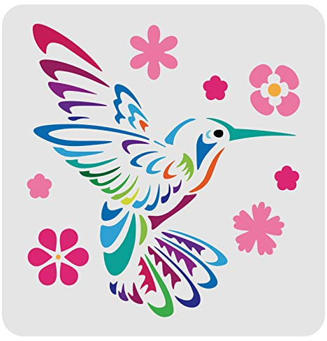 FINGERINSPIRE Kolibri Schablone Dekoration Schablone 30x30cm Vogel Blume Malerei Schablone Quadrat Wiederverwendbare Schablonen für erstellen DIY Handwerk und Dekor