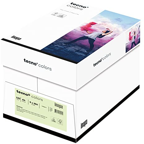 inapa farbiges Druckerpapier, buntes Papier tecno Colors: 120 g/m², A4, 1.250 Blatt (5x250), hellgrün
