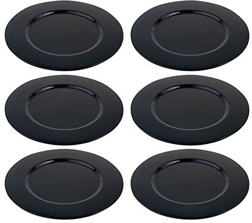 Glass - Charger - Plate - Set of 6 Chargers - Bold Black - Plates are 12.5 Diameter - Made in Europe - by Barski