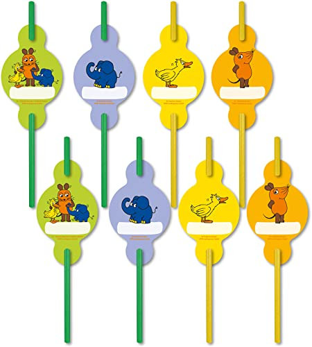 8 Papier-Trinkhalme * DIE MAUS * mit Namensaufstecker für Kinderparty und Kindergeburtstag | Die Sendung Strohhalme Straws Party Set