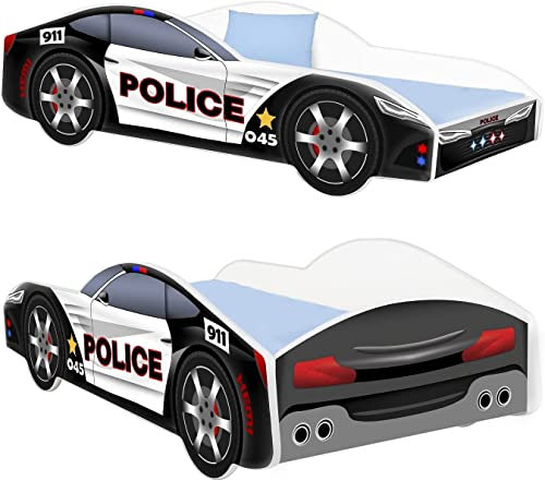 AS-TOR Kinderbett Modell Polizei-1 Kinder-Jugendbett Weiß mit Sicherheitsschublade und Lattenrost Kinderbett für Mädchen und Jungen, 80 x 160 cm