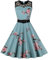 AXOE Damen Rockabilly Kleid 50er Jahre Vintage A-Linie Festlich & Alltag mit Spitze & Gürtel für Hochzeit Sommer Cocktail Türkis mit Blumenmuster F5, Gr.42 (EU 44), XL