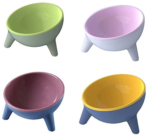 Cat Bowls Tilted Raised,Cat Feeding Bowls Elevated Cat Food Water Bowl Kittens Dishes 15° Inclined Angle Cat Feeder,4PCS(Pink+Red+Yellow+Green)