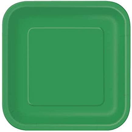 Trimming Shop Platos de Postre Cuadrados Resistentes de 9 Pulgadas, Platos de Color Verde Esmeralda de 23 cm, Paquete de 14 unidadesde Papel temática