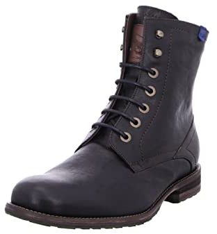 Floris van Bommel Herren Winterstiefel Schuhe Ferri Schnürstiefelette Glattleder Elegant Freizeit uni Ferri Schnürstiefelette Leder Lammfell Warmfutter Gefüttert Schwarz