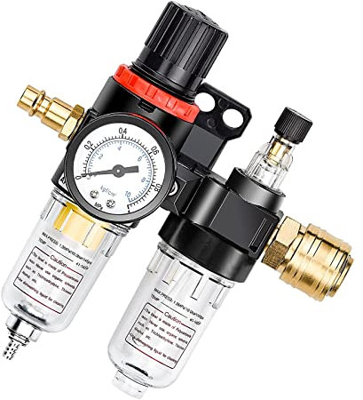 HO2NLE 1/4 Zoll Druckminderer Druckluft Wasserabscheider Druckluft mit Manometer Ölabscheider Druckregler Kompressor Zubehör für Kompressor Filter, Druckregler Pneumatische, Luftwerkzeug