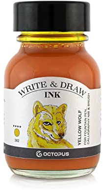 Octopus Write and Draw Ink 382 Yellow Wolf, wasserfeste Tinte zum Schreiben und Zeichnen, Kalligraphietinte, lichtechte Zeichentusche für Füllhalter, gelb, 50 ml