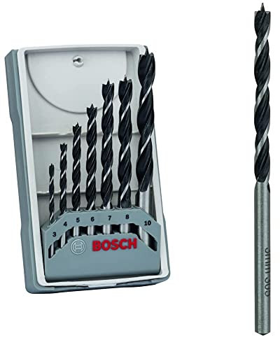 Bosch Professional 7pc. Brad Point Wood Drill Bit Set (for Soft- and Hardwood, Ø 3-10 mm, Accessories Drill Driver and Drill Stand) & Bosch 2609255200 60mm Brad Point Drill Bits with Diameter 3mm