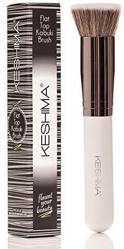 Keshima Foundation Pinsel Flat Top Kabuki – Premium-Foundation-Pinsel für flüssiges Make-up, Creme und Puder – Polier-, Misch- und Gesichtspinsel (normale Größe, weiß)