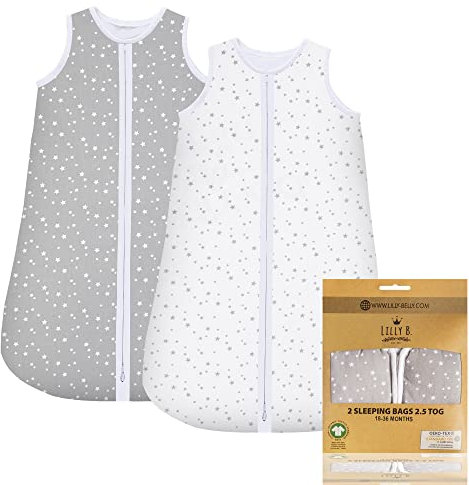 Lilly B. Unisex-Babyschlafsack 2,5 TOG 18–36 Monate für alle Jahreszeiten 100 % Bio-Baumwollmaterial Neugeborenen-Schlafsack weich, bequem und atmungsaktiv für Ihr Baby (Stern)