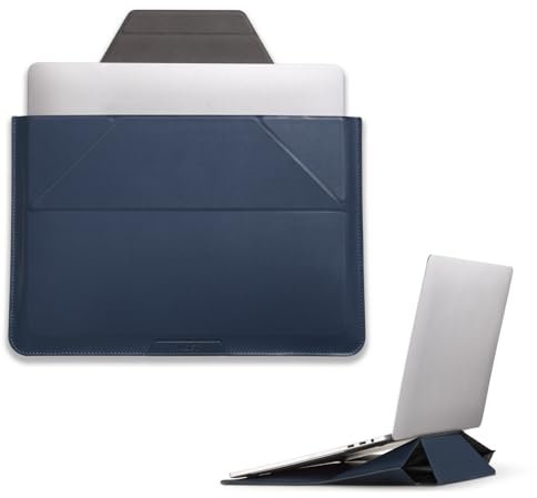 MOFT Vegan Leather Laptop Bag, Expandable Storage, 2 Adjustable Angles, 13-14 inch Laptop Sleeve & Stand, Compatible with MacBook Air/Pro, Deep Blue