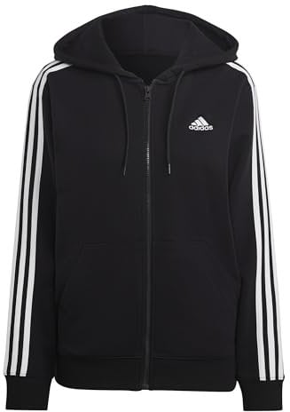 adidas Donna Essentials 3-Stripes French Terry Regular Full-Zip Hoodie, Black / White, S