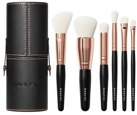 Morphe Rose Away Lot de 6 pinceaux de maquillage pour les yeux et le visage avec poils synthétiques et étui inclus