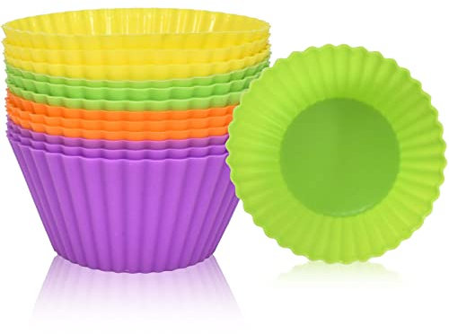 Zimoer 12 Pcs Reusable Silicone Baking Cups, Cupcake Molds, Muffin Cases, Nonstick Baking Moulds for Cakes Ice Creams Muffins Puddings Egg Tart Jelly Party Bakery Home