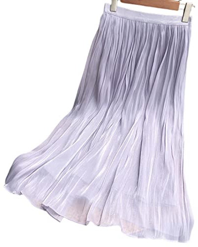 OZEO Röcke,Damen Midi Tüllrock Flieder Elastisch Hohe Taille Glänzende Gaze Faltenrock Einfache A-Linie Geraffte Elegante Lange Röcke Für Mädchen Damen Frühling Herbst,M