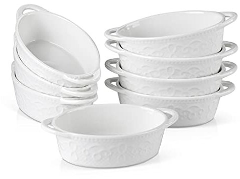 Plats de cuisson en porcelaine blanche 4/8 pièces 320ML avec poignée, moules à tarte en céramique soufflé brulee tapas ustensiles de cuisson Articles de cuisine ( Color : Onecolor , Size : 8-Piece )