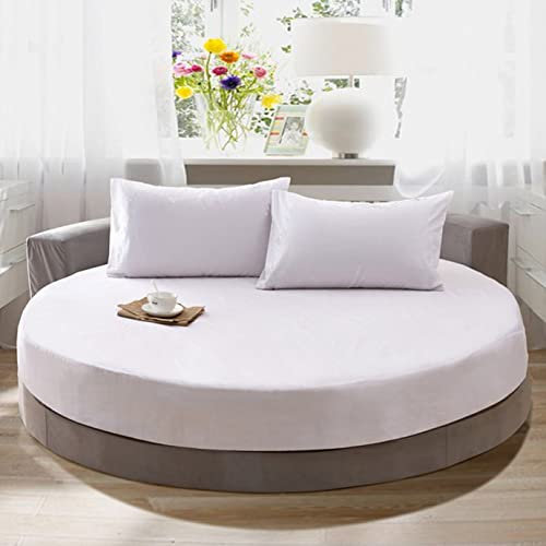 EN AyuL Rundes Bett-Spannbetttuch, einfarbig, 100 % Baumwolle, weich, atmungsaktiv, Bettlaken, alles inklusive, rutschfest, rund, Matratzenbezug (240 cm, weiß)