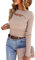 Women's Solid Farbe Gestrickt Rundhalsausschnitt Hollow Tops Winter Slim Fit Langarm-T-Shirt