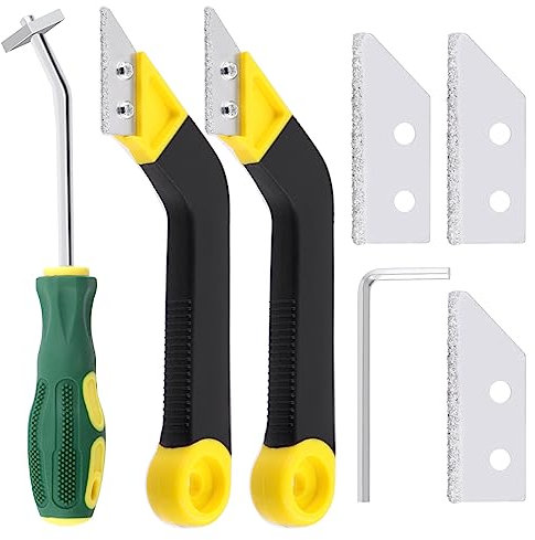 Swpeet 7Pcs Grout Removal Tool and Tile Grout Saw Angled Grout Saw with 3 Pieces Extra Blades Replacement and Wrench Assortment Kit, Caulking Removal Tool Grout Cleaner Scraper Remove Grout