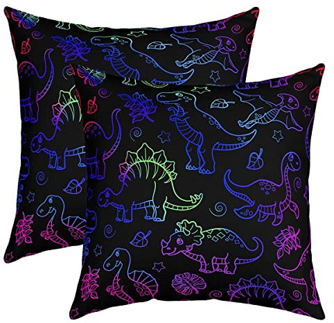 Dinosaurier Umkehrbar Kissenbezüge 40x40cm für Bunt 3D Dino Drucken Kissenbezug Home Dekor Dekokissen Cartoon Jungle Dino Quadratisch Kissenhülle 2er Set Kissenbezüge Wild Tier Sofakissen Couchkissen