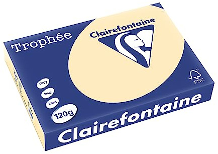 Clairefontaine 1203C - Karton mit 5 Ries Druckerpapier / Kopierpapier Trophee, intensive Farben, DIN A4, 120g, 250 Blatt x 5, Beige, 1 Karton