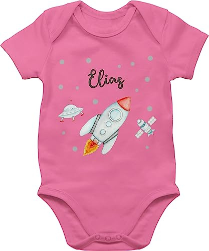 Geschenk mit Namen personalisiert by Shirtracer - Baby Body Junge Mädchen - Weltall - Rakete mit Name personalisiert I Flugrakete I Raumfahrt I Weltraum I Astronaut Geschenk