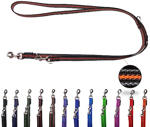 Hundeleine gummiert verstellbar/Doppelleine gummiert für mittlere und große Hunde / 2m / 2,40m / 2,80m / 3,50m / 5m (Schwarz-Orange, 2m)