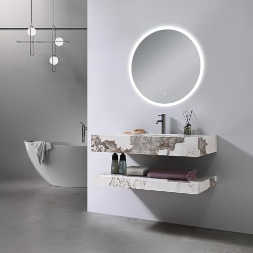 LuxuryBain - Mueble de baño simple lavabo efecto mármol con espejo LED LB-8399