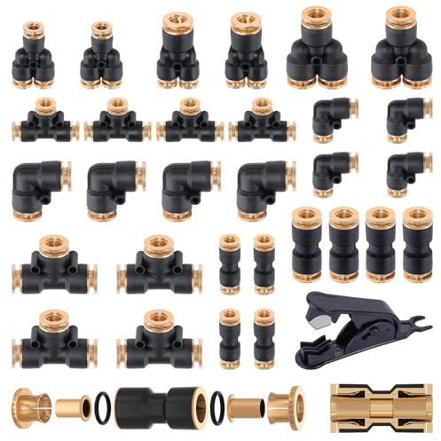 CheeMuii Lot de 31 raccords de conduite de frein à air DOT 6,35 mm 9,5 mm Raccords à connecter rapidement pour tuyau d'air pour camion ou système d'air industriel