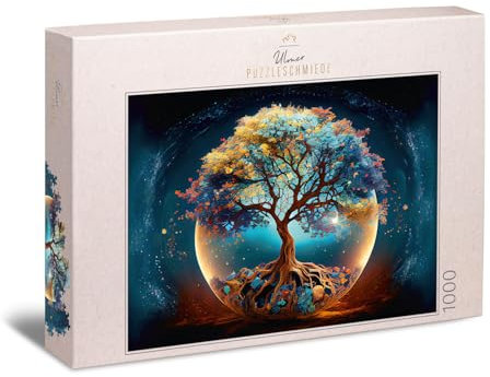 Ulmer Puzzleschmiede - Puzzle 1000 Teile „Mythischer Lebensbaum“ - Spirituelles Puzzlemotiv mit dem Baum des Lebens als Symbol für Kraft, Gesundheit & Unsterblichkeit - Puzzlequalität Made in Germany