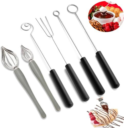 Juego de 4 herramientas de inmersión de caramelos, tenedor de chocolate, 2 cucharas de decoración de dibujo culinario, pinzas de cocina de acero inoxidable, espátula de glaseado para platos
