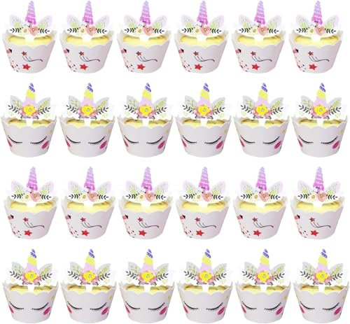 24 Stück Einhorn Tortendeko,Einhorn Geburtstagsdeko Muffin Deko Cupcake Deko Einhorn Deko Kindergeburtstag für Geburtstagsfeier Hochzeiten Kinder Geburtstag Party Hochzeit