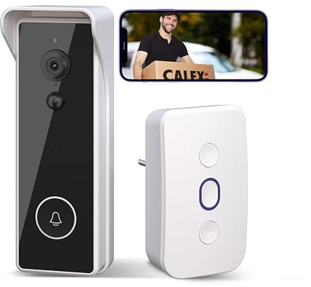 CALEX Smart Security Video-Türklingel, 2K Kamera mit Nachtsicht, Zwei-Wege-Audio, Cloud & SD-Speicher, Chime, drahtlos